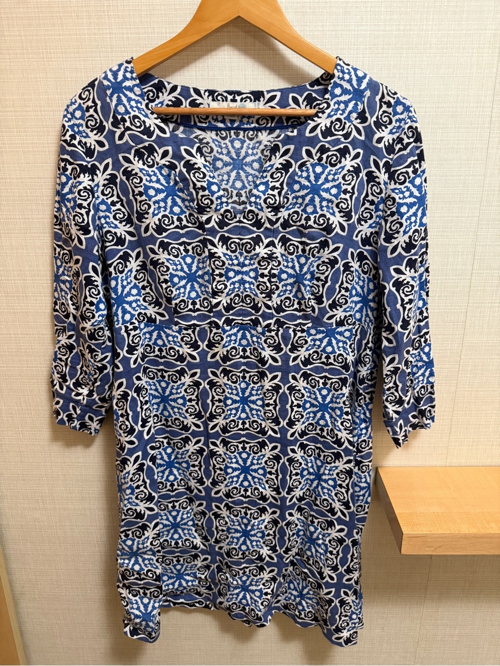 Boden 100% Linen Blue White Medallion Tunic Top US 10